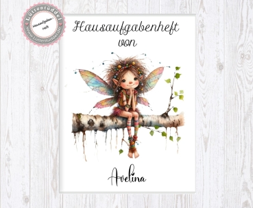 zauberhaftes Schulheft Umschlag Waldelfe Wald Elfe Name Hausaufgabenheft in seperater Hochwertiger Hülle Einschulung Schulkind Lüttentüddel®